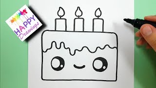 HOW TO DRAW A CUTE BIRTHDAY CAKE EASY