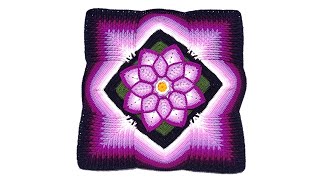 Como tejer el Cuadrado de colores N° 54 o muestra con flor en 3D a crochet para colchas y cojines