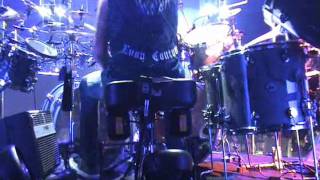 View from behind Journey's drummer Deen Castronovo