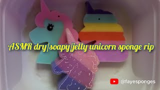 ASMR dry/soapy/jelly unicorn sponge rip. Bulk variety ripping sponges 🧽