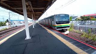 E231系1000番台U519編成+E233系3000番台U221編成\u0026E233系3000番台E-51編成+E231系1000番台K-03編成鴨宮駅入線シーン