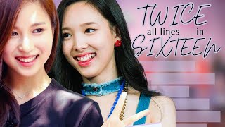 Which TWICE member has the most lines in SIXTEEN ? [LINE DISTRIBUTION]