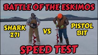 Ice Auger Speed Test | Gas Powered Eskimo Shark Z 71 Vs Battery Powered Eskimo Pistol Bit