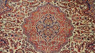 Vintage Persian Isfahan Room Size Rug in Floral Pattern in Ivory, Red, Blue, Green, Pink, SKU 1874