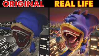 Giant shin sonic destroys the city 2 | Sonic The Hedgehog 3 Animation | Original vs Plush Toys