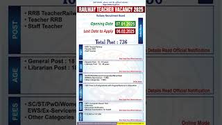 Railway Teacher Vacancy 2025 | Railway Teacher Vacancy 2025 Notification | Railway New Vacancy 2025