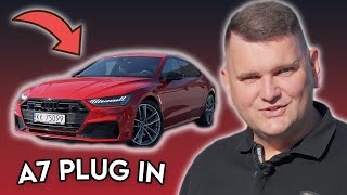 Audi A7 Sportback 55TFSI e Quattro 367KM S tronic Najmocniejsza Hybryda w szybkim kolorze czerwonym