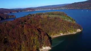 Drone fly over Solina Lake and Bieszczady Mountains