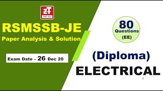 RSMSSB -JE Detailed Solution | ELECTRICAL ENGINEERING (DIPLOMA) | 26th Dec-20 | Paper & Analysis