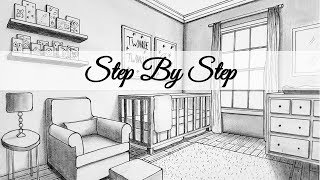 How to Draw in Two Point Perspective | Nursery Room | Step By Step