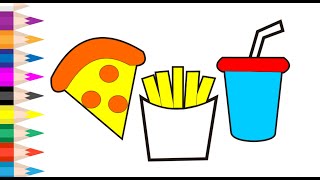 Pizza drawing and coloring | how to drawing a food | pizza drawing ideas | fast food drawing
