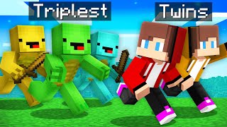 TWINS Speedrunner vs TRIPLETS Hunter : JJ vs Mikey in Minecraft Maizen!