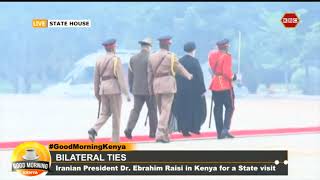 Iranian President Ebrahim Raisi inspects guard of honour at State House, Nairobi.