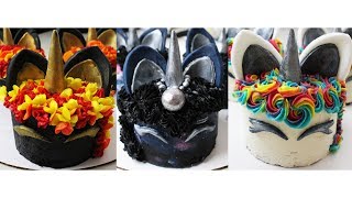 [Recipe] Mini Unicorn Cakes | Galaxy Unicorn, Rainbow Unicorn & Fire Unicorn [Surprise inside]