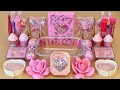 ASMR Slime 💗 Mixing ”PINK” makeup, Eyeshadow, glitter into slime. Satisfying slime video.