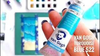 Van Gogh Turkuaz Mavi Suluboya 522 - Van Gogh Turquoise Blue Watercolor 522 | Beach Waves