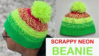 How to crochet scrappy warm beanie with pom-pom, easy and quick crochet for beginners, man size