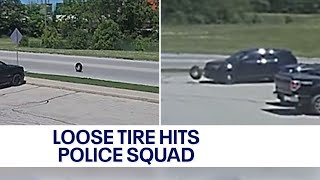 Runaway tire rolls into Wisconsin police squad | FOX6 News Milwaukee