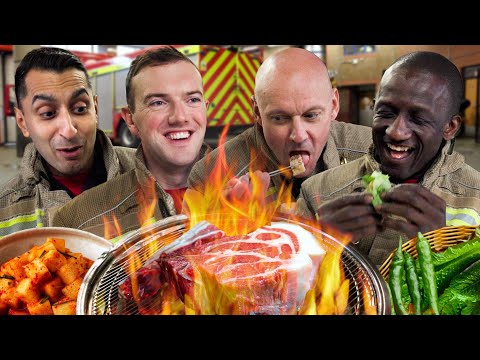 London Firefighters try Korean BBQ for the first time!a