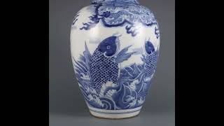 Qing Dynasty blue and white fish and dragon bottle #ceramic #collection #homedecor #handmade #art