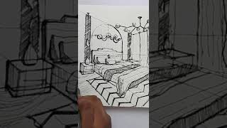 Bedroom Sketch in Two Point Perspective | Interior Design Sketch