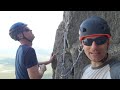 climbing the face of yamnuska. my first multi pitch trad climb.