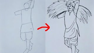 How to draw village Farmers step by step for grade elementary examination