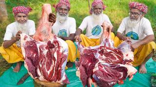 Beef Kosha Curry \u0026 Vegetable Cooking - Cow Full Legs Cutting \u0026 Cooking by Grandpa - Village Vlog