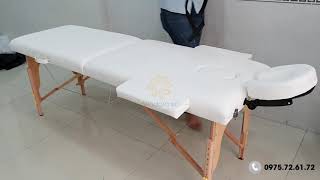 Giường gấp vali chân gỗ - Giường phun xăm gấp, giường massage, nối mi LH: 0975.72.61.72