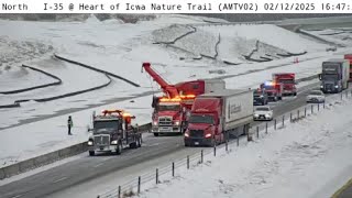 WATCH: Jack-knifed semi partially blocks traffic on Interstate 35 near Huxley