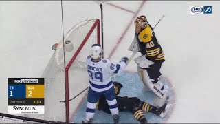 Tuukka Rask Attacks Cory Conacher in Goal Mouth Huge Line Fight Ensues Lightning vs Bruins