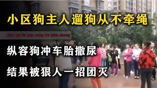 小區狗主人不規管犬，縱容狗在車胎上隨便撒尿，一招就讓他嘗到苦頭！ #钉子户 #银行纠纷 #交通事故 #蛮横行为 #盗窃银行