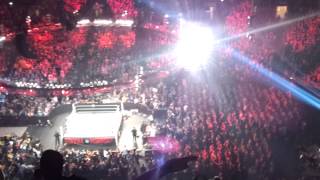 Seth Rollins elbow drop onto Brock Lesnar at Royal Rumble 2015