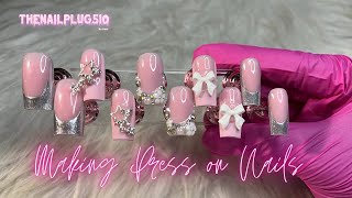 Making freestyle press on nails 💗| Chrome tutorial & advice 💅🏽 | Watch me work | Thenailplug510