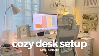 desk makeover 💌 cozy pastel setup, unboxing new keyboard, cable management, organizing tips