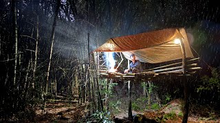 สร้างที่พัก!นอนป่าคนเดียว 1คืน!ฝนตกพรำๆอยู่ท่ามกลางธรรมชาติเย็นสบาย