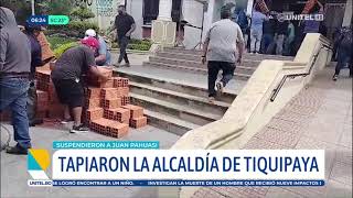 Vecinos tapiaron la Alcaldía de Tiquipaya en rechazo a la suspensión del alcalde