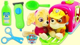 Paw Patrol Pup Rubble Travels in Puppy Dog Pals Pet Crate for a Groom & Wash!