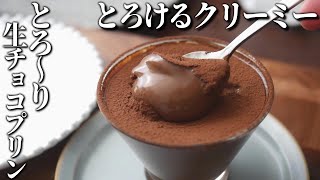 混ぜて冷やすだけ！濃厚！とろ生チョコプリン【超簡単レシピ】卵なし、ゼラチンなし