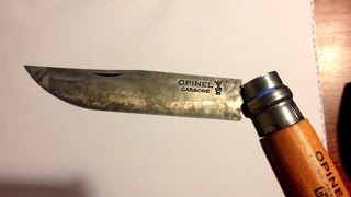 Нож Opinel №8 Carbon - воронение клинка / Opinel №8 Carbon - bluing the blade.