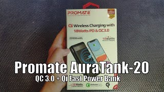 Promate AuraTank-20 Qi Fast Wireless - USB QC 3.0 Power Bank