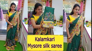 kalamkari Mysore silk  🤗 budget friendly sarees 🩷 ఒక్క శారీ కావాలి అన్న కొరియర్ చేస్తాము🤗