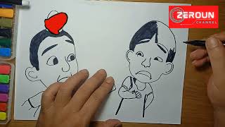 Menggambar Jarjit dan Mail  Sambil Nyanyi Aiya Susanti dan Sahabat Selamanya Upin Ipin