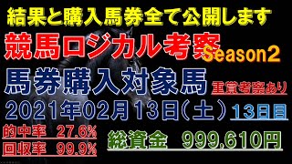 【競馬ロジカル考察 Season2】ｰ馬券購入対象馬ｰ 2021年2月13日（土）結果と購入馬券 全て見せます（血統、指数、考察、予想）重賞3連複の考察（クイーンＣ）もあります