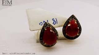 Wholesale Pave Diamond Pear Red Ruby Gemstone Studs Earring Jewelry JJ 19