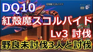 【DQ10】紅殻魔スコルパイドLv3 未討伐野良3人と討伐 後付け解説つき 【DQX】