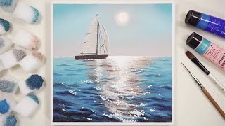 [Acrylic Painting with sponge] a sailboat on the sea