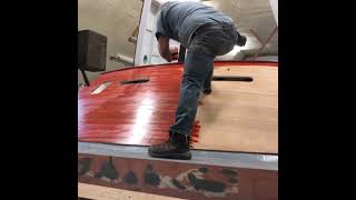 Applying stain to mahogany transom