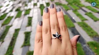 1.86 TCW Marquise And Round shiny Black Moissanite Ring | Butterfly Design Ring | 10KT Gold Ring