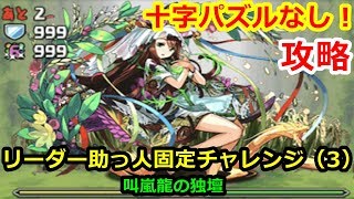 【パズドラ】リーダー助っ人固定チャレンジ3　叫嵐龍の独壇　十字組まずにクリア！　ノーコン